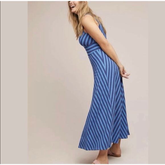 Anthropologie Maeve Bisevo Ribbed Blue Tank Dress Striped Maxi Dress Size XL - Picture 3 of 15